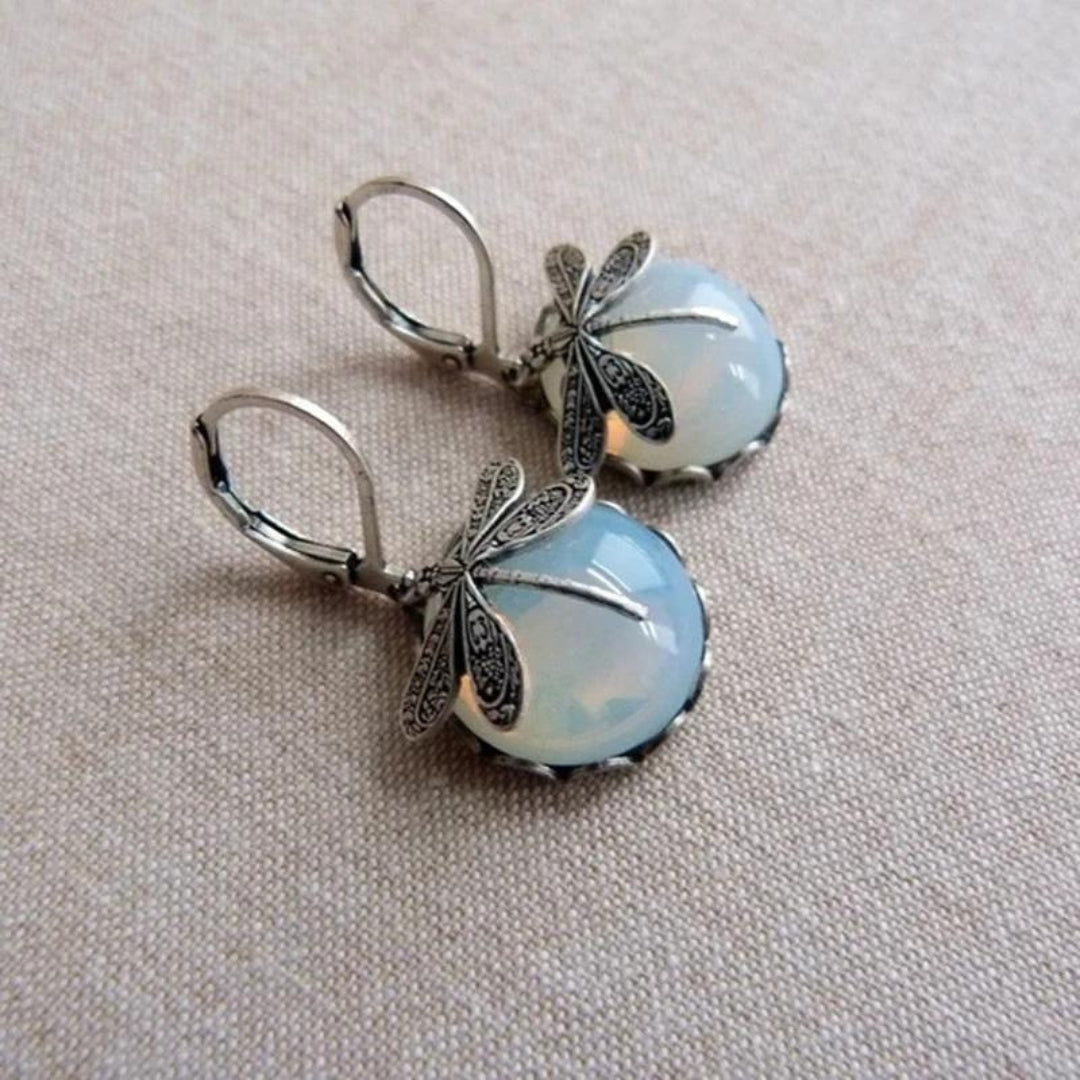 Silver 925 Dragonfly Earrings with White Crystals