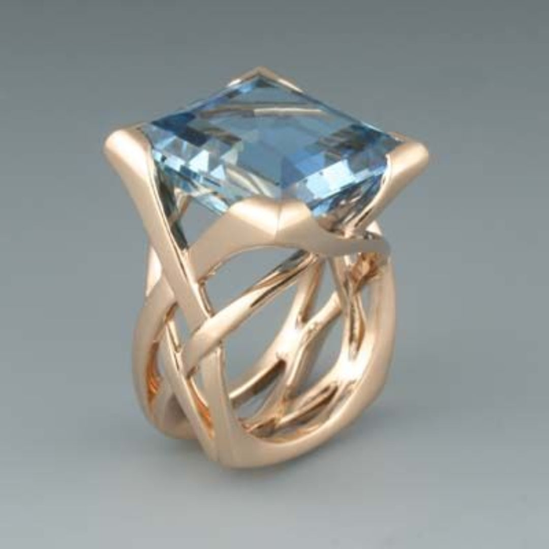 Rose Gold Vintage Ring with Blue Zirconium