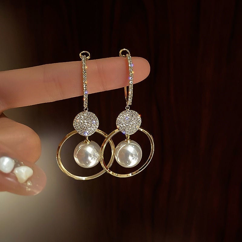 Chic Pearl and Zircon Earrings