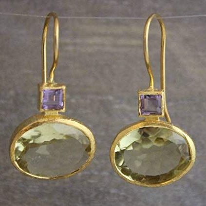 Gold Vintage Earrings with Green Crystals