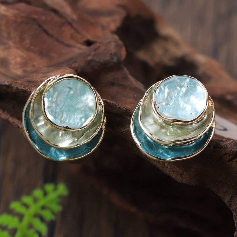 Painted Finish Retro Round Multi-Layered Earrings