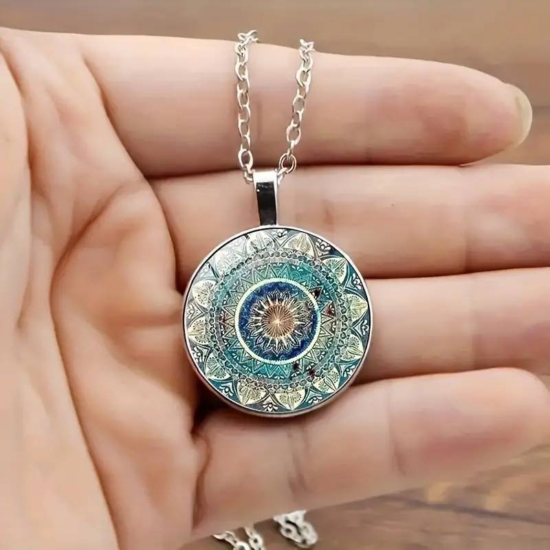 Blue Vintage Mandala Necklace - Round Design