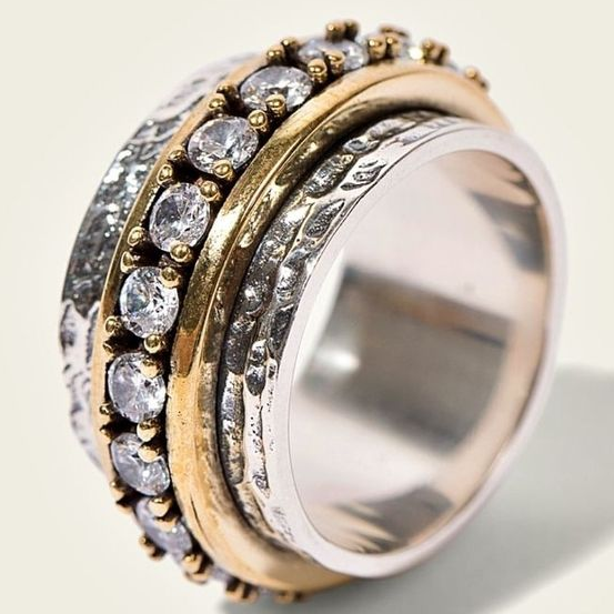 Vintage Gold and Silver Ring with Zirconia Studs