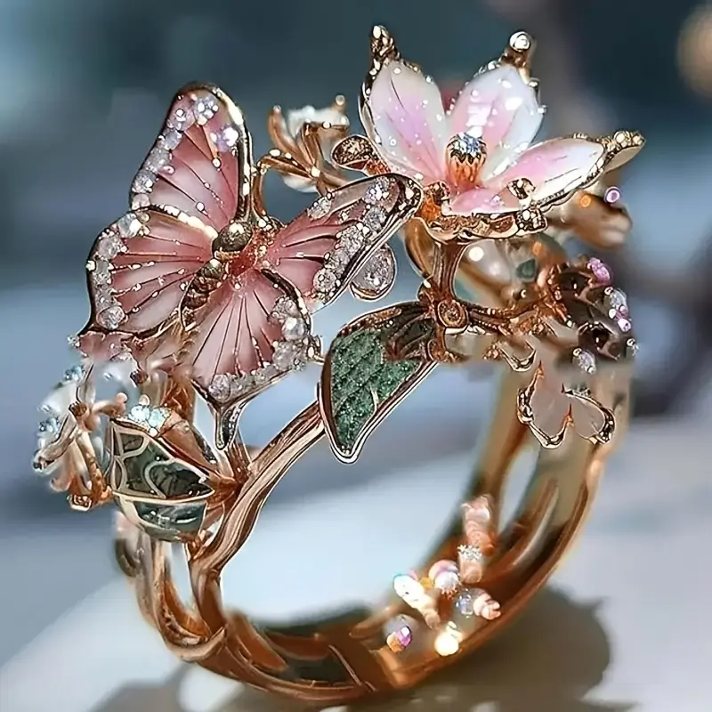 Bright Butterfly-Shaped Zirconia Ring by Nature