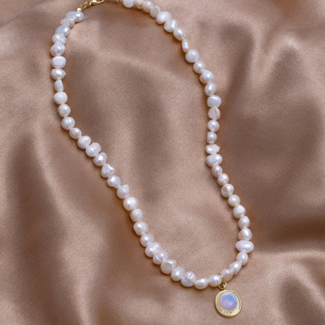 Pearl and Gold Moonstone Necklace