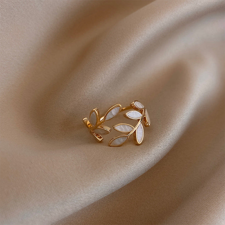 Adjustable Gold Leaf Ring Featuring White Opal