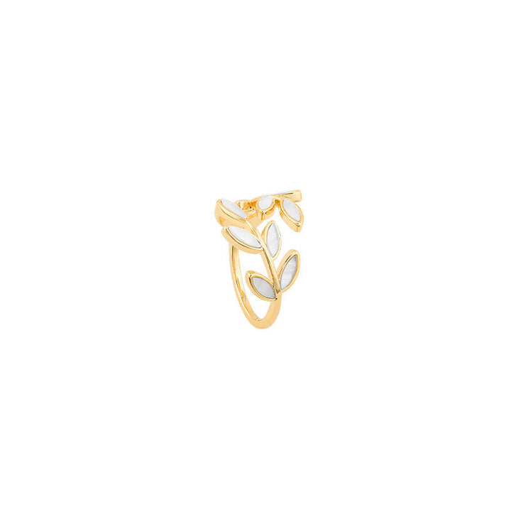 Adjustable Gold Leaf Ring Featuring White Opal