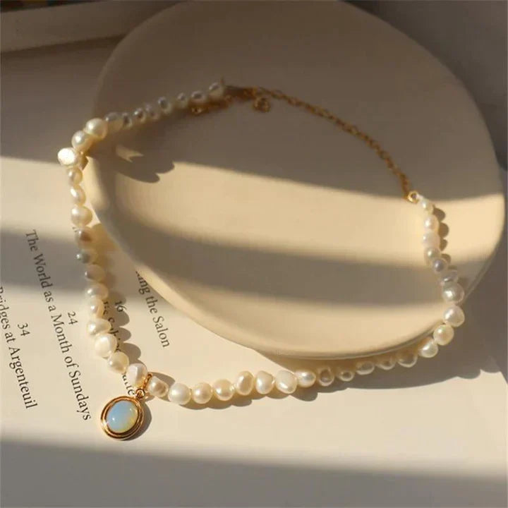 Pearl and Gold Moonstone Necklace