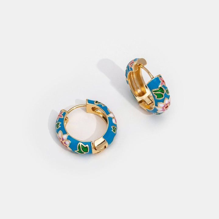 Gold Circle Earrings with Floral Embellishments