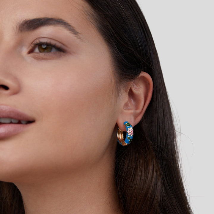 Gold Circle Earrings with Floral Embellishments