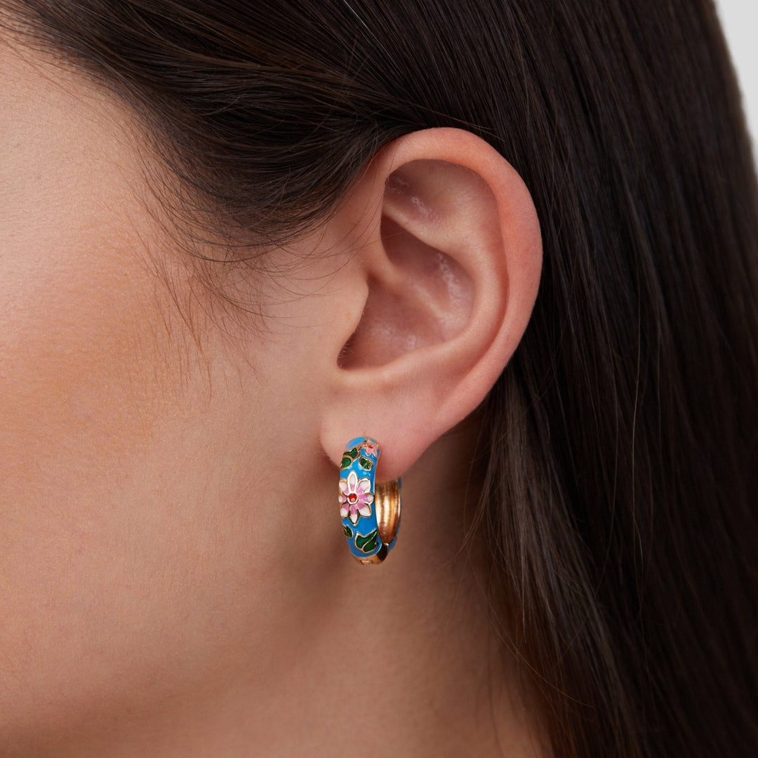 Gold Circle Earrings with Floral Embellishments