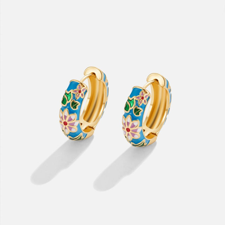Gold Circle Earrings with Floral Embellishments