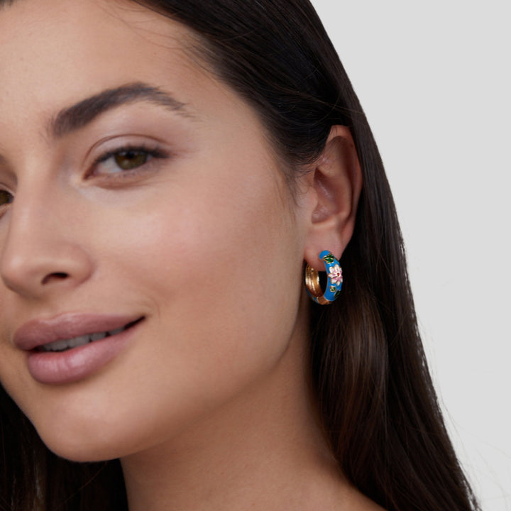 Gold Circle Earrings with Floral Embellishments