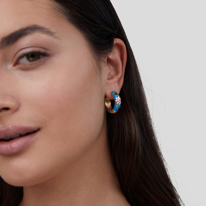 Gold Circle Earrings with Floral Embellishments