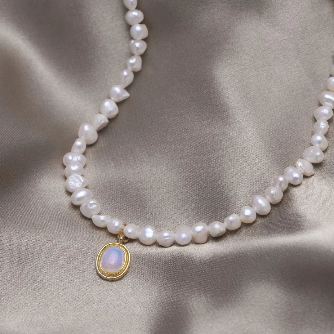 Pearl and Gold Moonstone Necklace