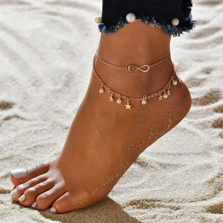 Infinity Ankle Bracelet with Starry Beads